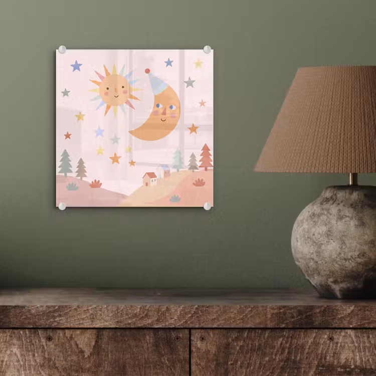 Glass Print - Sun - Moon - Stars - Children's Room - Pastel — 4