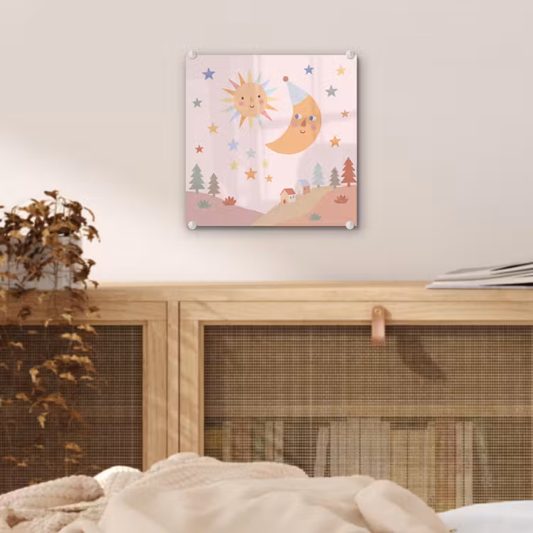 Glass Print - Sun - Moon - Stars - Children's Room - Pastel — 5