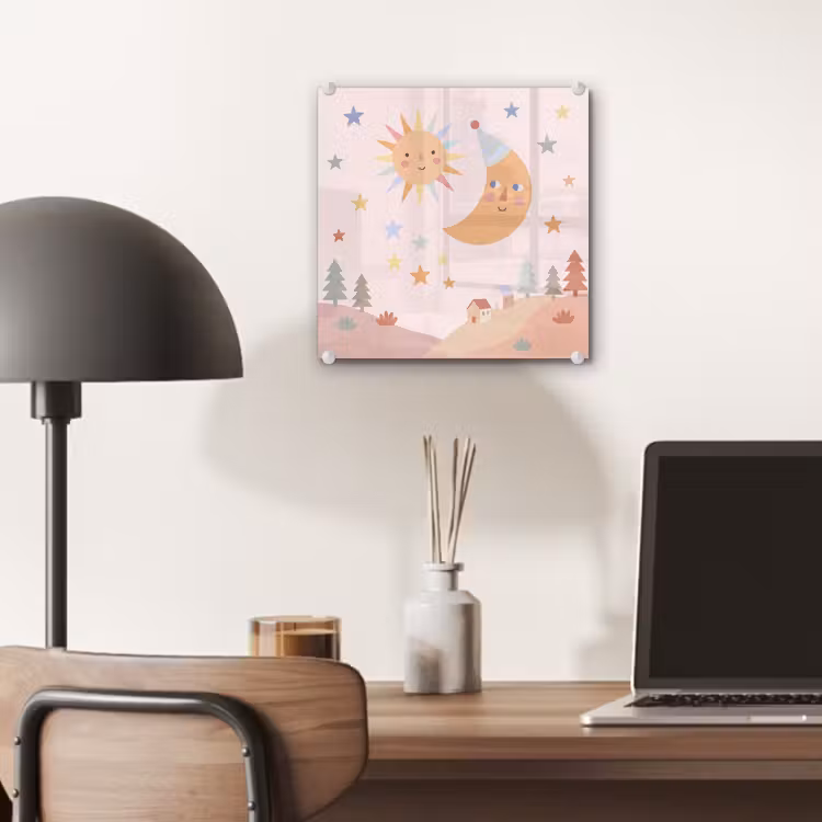 Glass Print - Sun - Moon - Stars - Children's Room - Pastel — 7