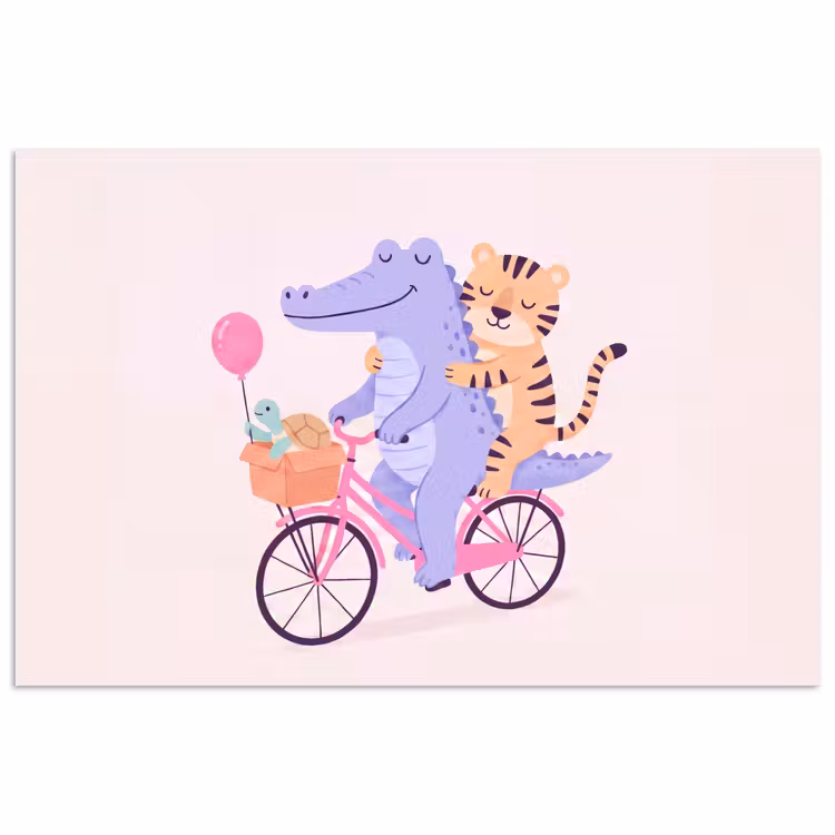 Poster - Animals - Bicycle - Friendship - Illustration - Pink — 1