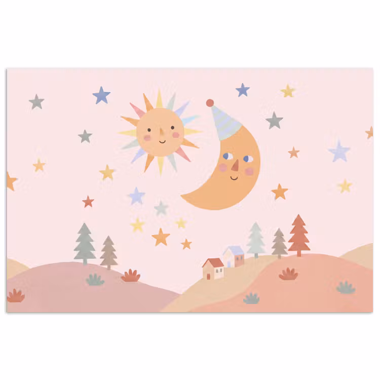 Poster - Sun - Moon - Stars - Children's Room - Pastel — 1