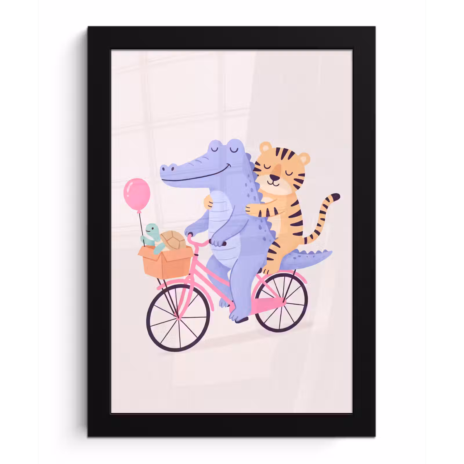 Framed Prints - Animals - Bicycle - Friendship - Illustration - Pink — 1