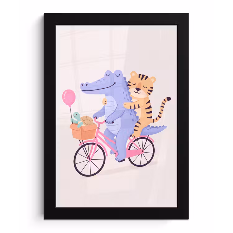 Framed Prints - Animals - Bicycle - Friendship - Illustration - Pink — 1