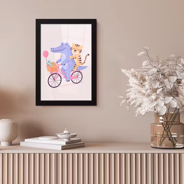 Framed Prints - Animals - Bicycle - Friendship - Illustration - Pink — 5