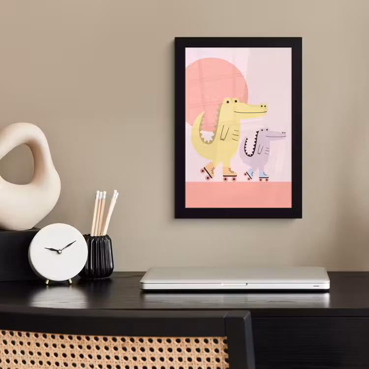 Framed Prints - Animals - Skating - Illustration - Playful - Pink — 2