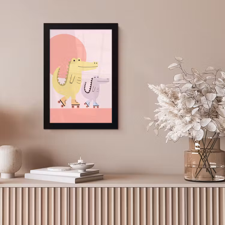 Framed Prints - Animals - Skating - Illustration - Playful - Pink — 5