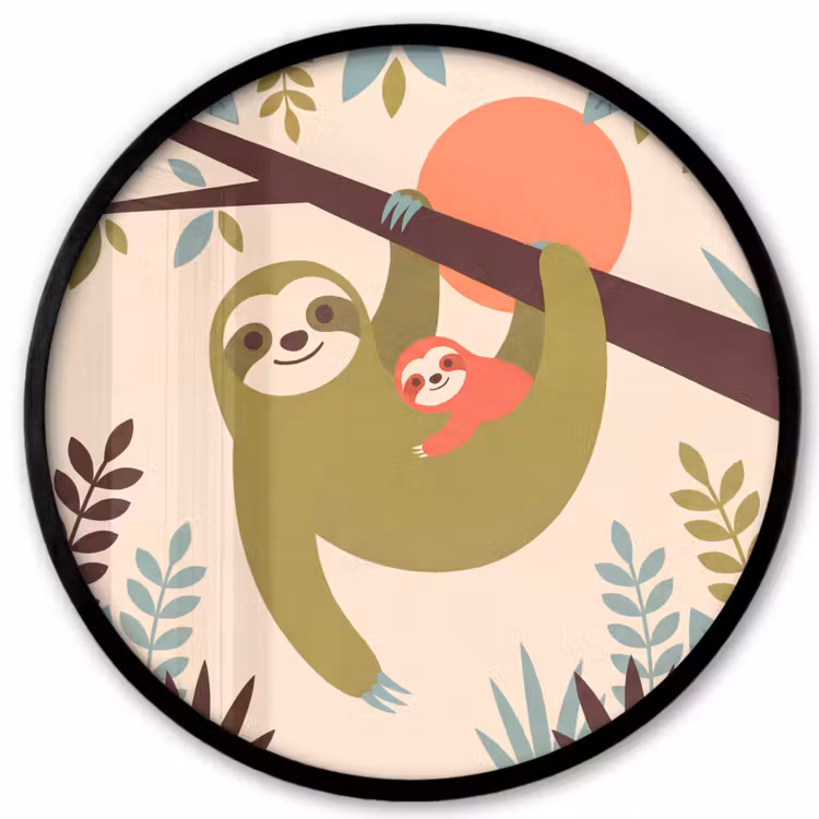Photo Frame Round - Animals - Mother - Baby - Nature - Green — 1