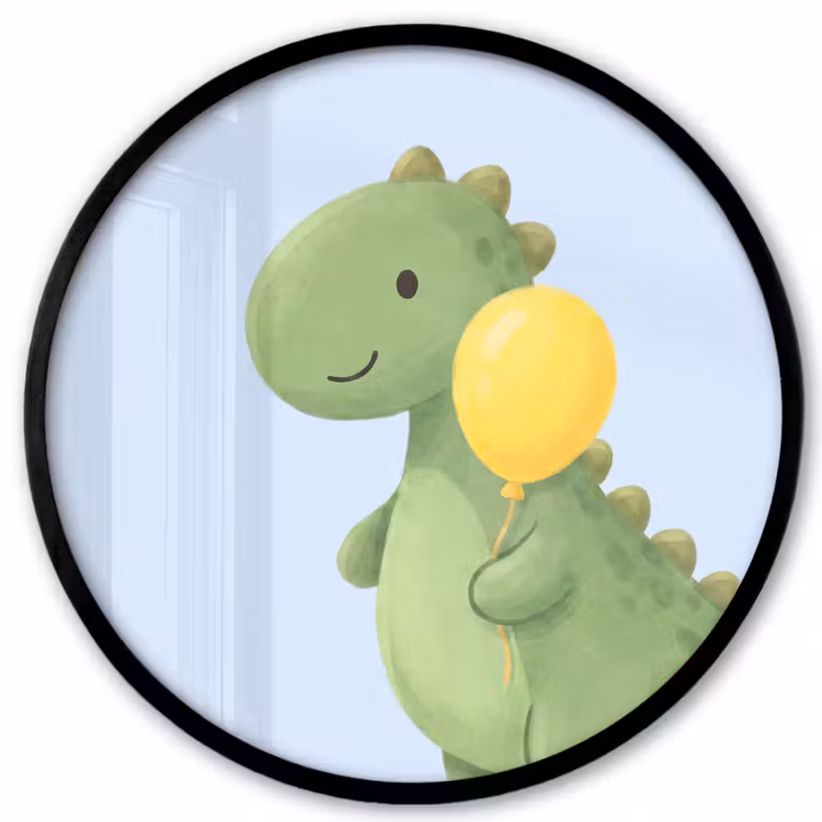 Photo Frame Round - Dinosaur - Balloon - Children's Room - Illustration - Green — 1