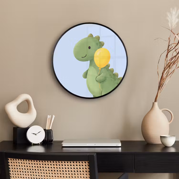 Photo Frame Round - Dinosaur - Balloon - Children's Room - Illustration - Green — 2