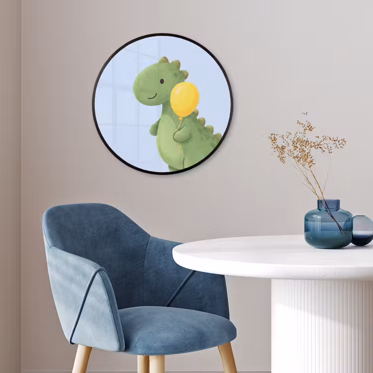 Photo Frame Round - Dinosaur - Balloon - Children's Room - Illustration - Green — 3