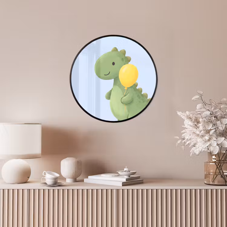 Photo Frame Round - Dinosaur - Balloon - Children's Room - Illustration - Green — 4