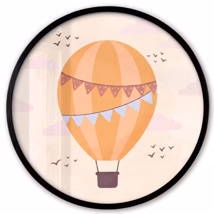 Photo Frame Round - Hot Air Balloon - Garlands - Adventure - Illustration - Orange — 1