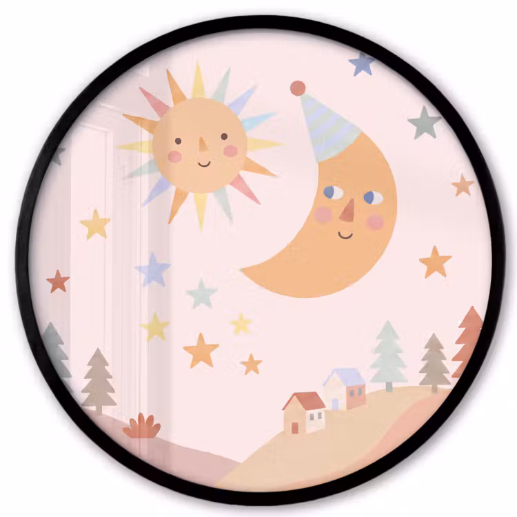 Photo Frame Round - Sun - Moon - Stars - Children's Room - Pastel — 1
