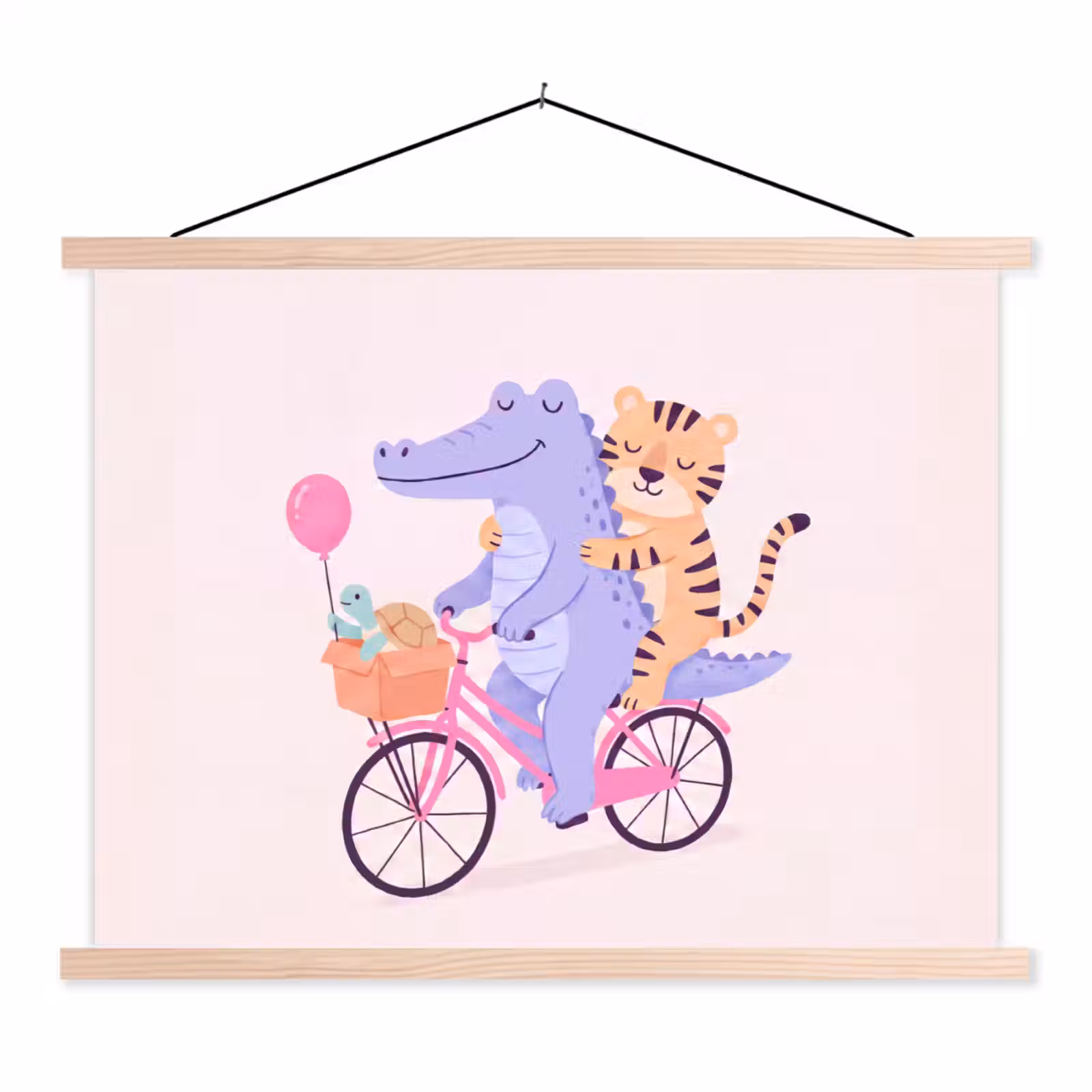 Hanging Poster - Animals - Bicycle - Friendship - Illustration - Pink — 1