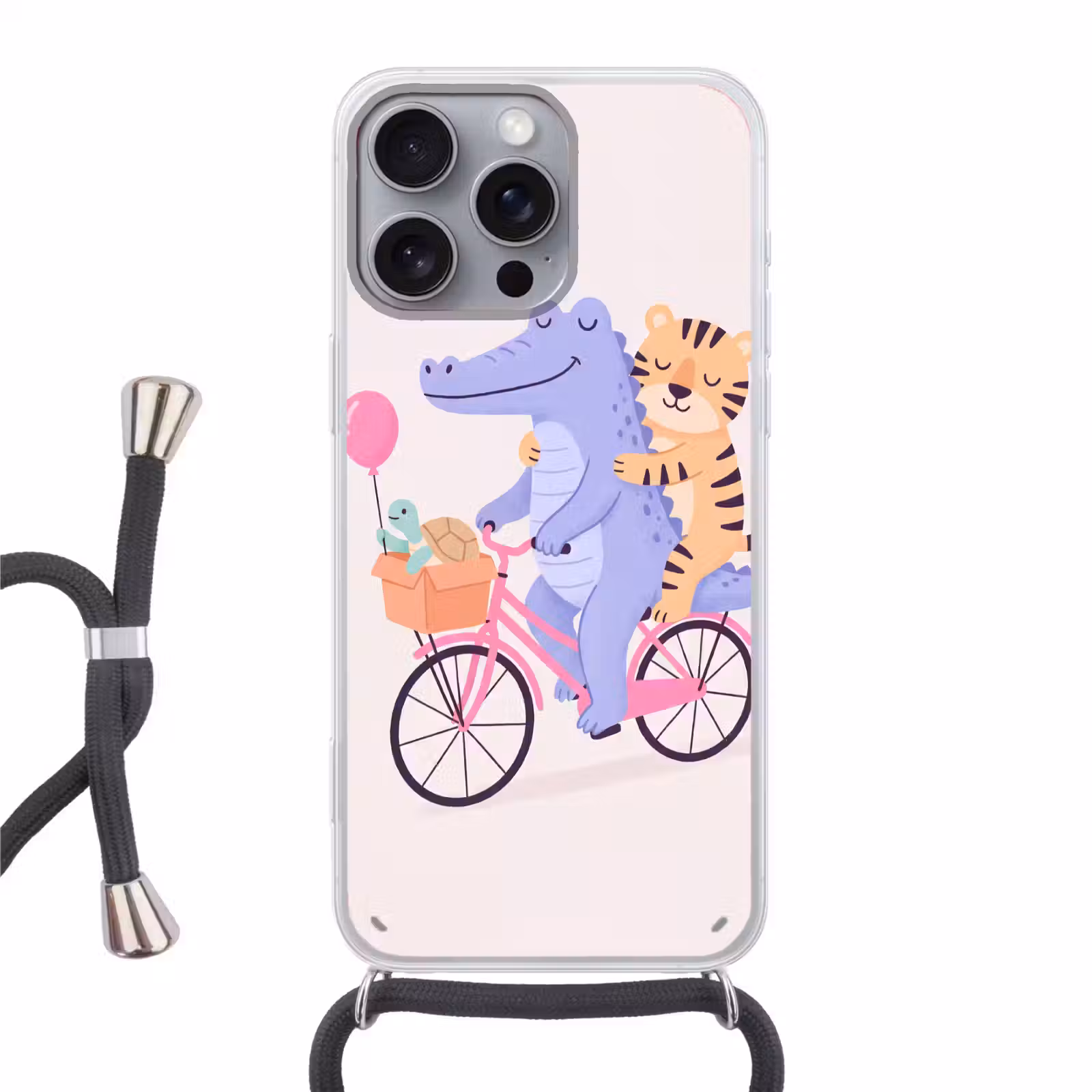 Phone case crossbody - Animals - Bicycle - Friendship - Illustration - Pink — 1