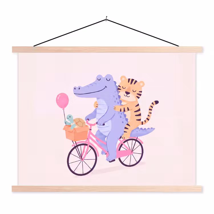 Hanging Poster - Animals - Bicycle - Friendship - Illustration - Pink — 1
