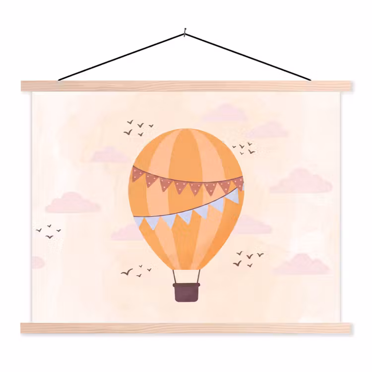 Hanging Poster - Hot Air Balloon - Garlands - Adventure - Illustration - Orange — 1