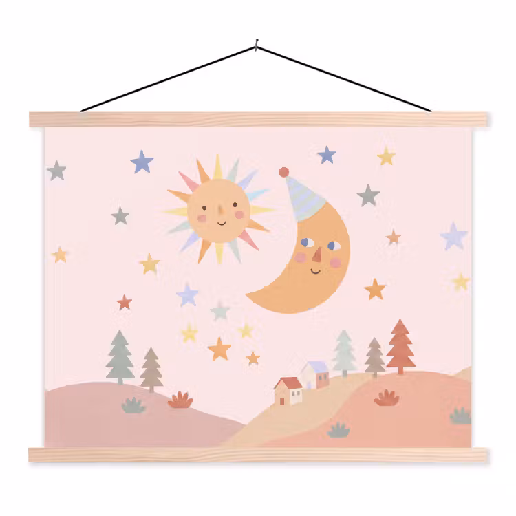 Hanging Poster - Sun - Moon - Stars - Children's Room - Pastel — 1