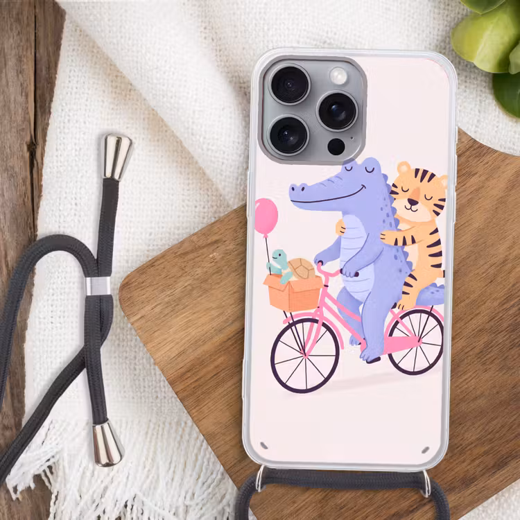 Phone case crossbody - Animals - Bicycle - Friendship - Illustration - Pink — 3