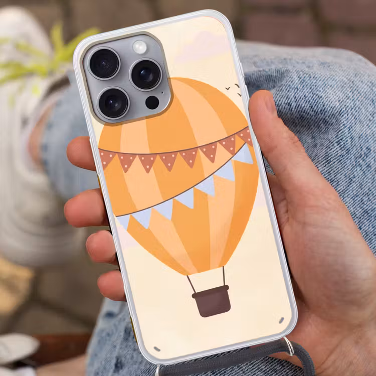Phone case crossbody - Hot Air Balloon - Garlands - Adventure - Illustration - Orange — 2