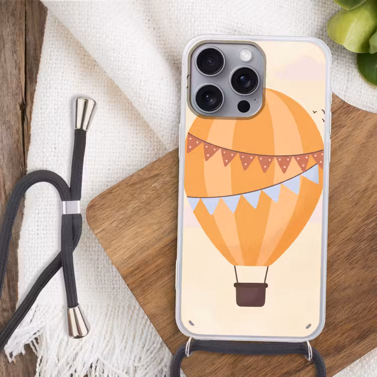 Phone case crossbody - Hot Air Balloon - Garlands - Adventure - Illustration - Orange — 3