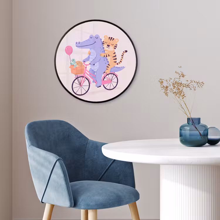 Photo Frame Round - Animals - Bicycle - Friendship - Illustration - Pink — 3