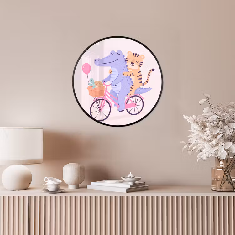 Photo Frame Round - Animals - Bicycle - Friendship - Illustration - Pink — 4