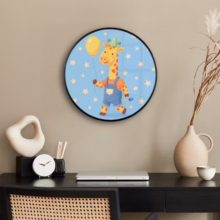 Photo Frame Round - Animals - Giraffe - Balloon - Party - Children's Room — 2