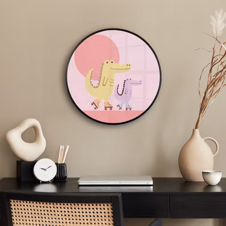 Photo Frame Round - Animals - Skating - Illustration - Playful - Pink — 2