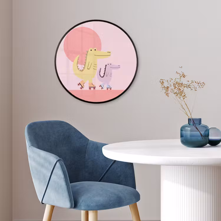 Photo Frame Round - Animals - Skating - Illustration - Playful - Pink — 3