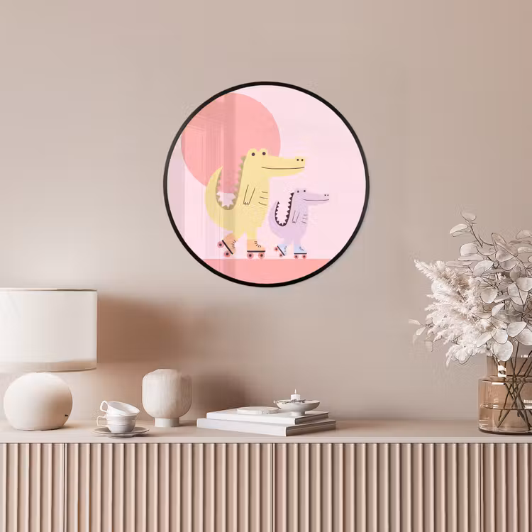 Photo Frame Round - Animals - Skating - Illustration - Playful - Pink — 4