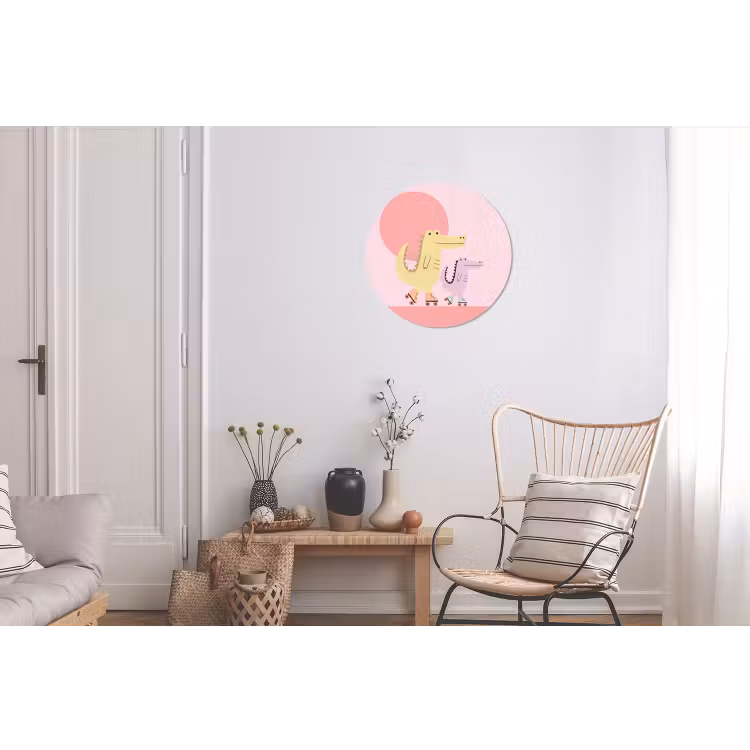 Wall circle - Aluminum - Animals - Skating - Illustration - Playful - Pink — 2