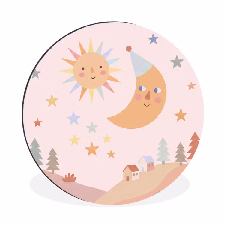 Wall circle - Aluminum - Sun - Moon - Stars - Children's Room - Pastel — 1