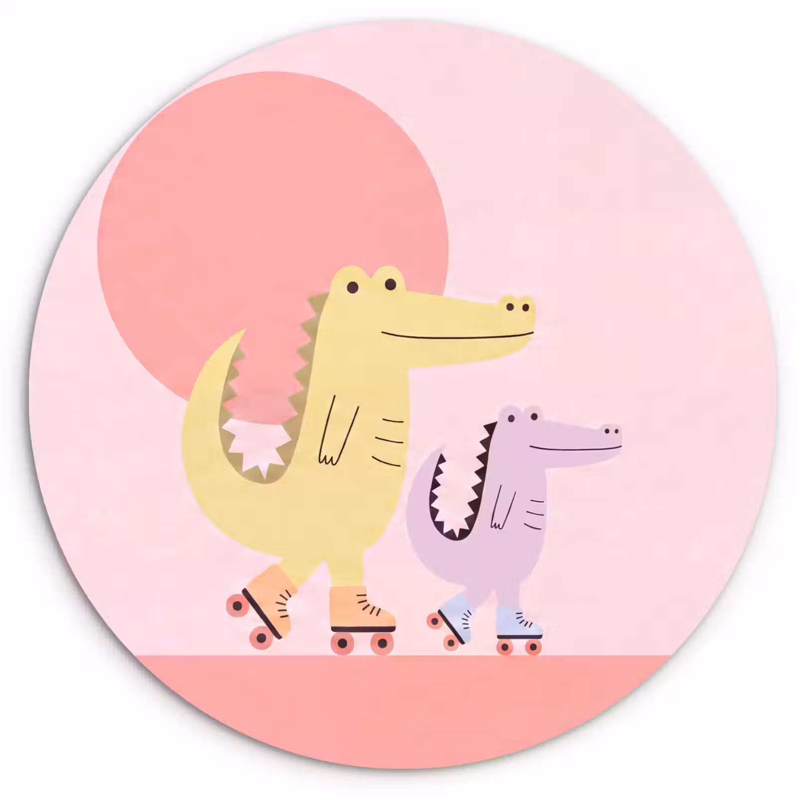 Wall circle - Glass - Animals - Skating - Illustration - Playful - Pink — 1