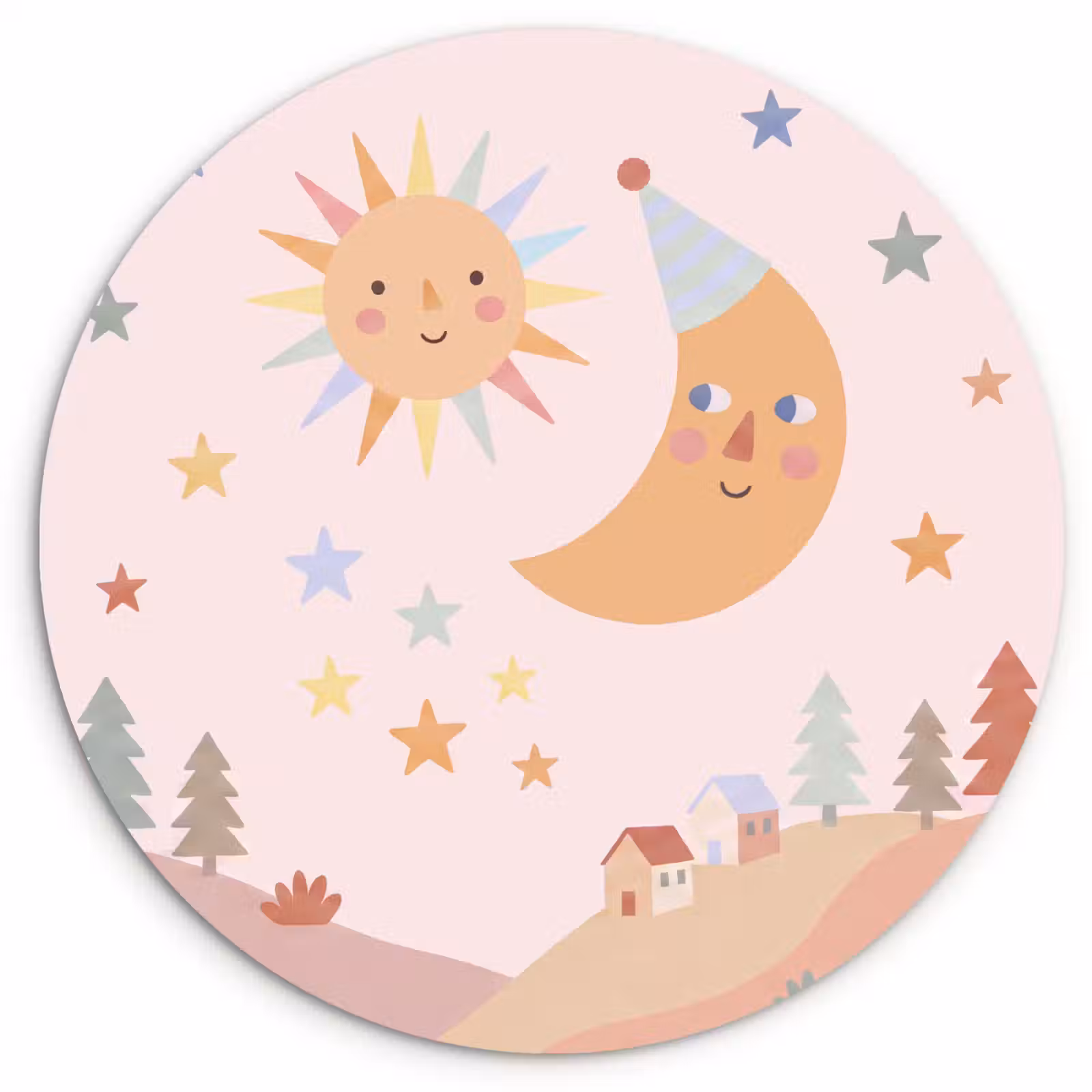 Wall circle - Glass - Sun - Moon - Stars - Children's Room - Pastel — 1