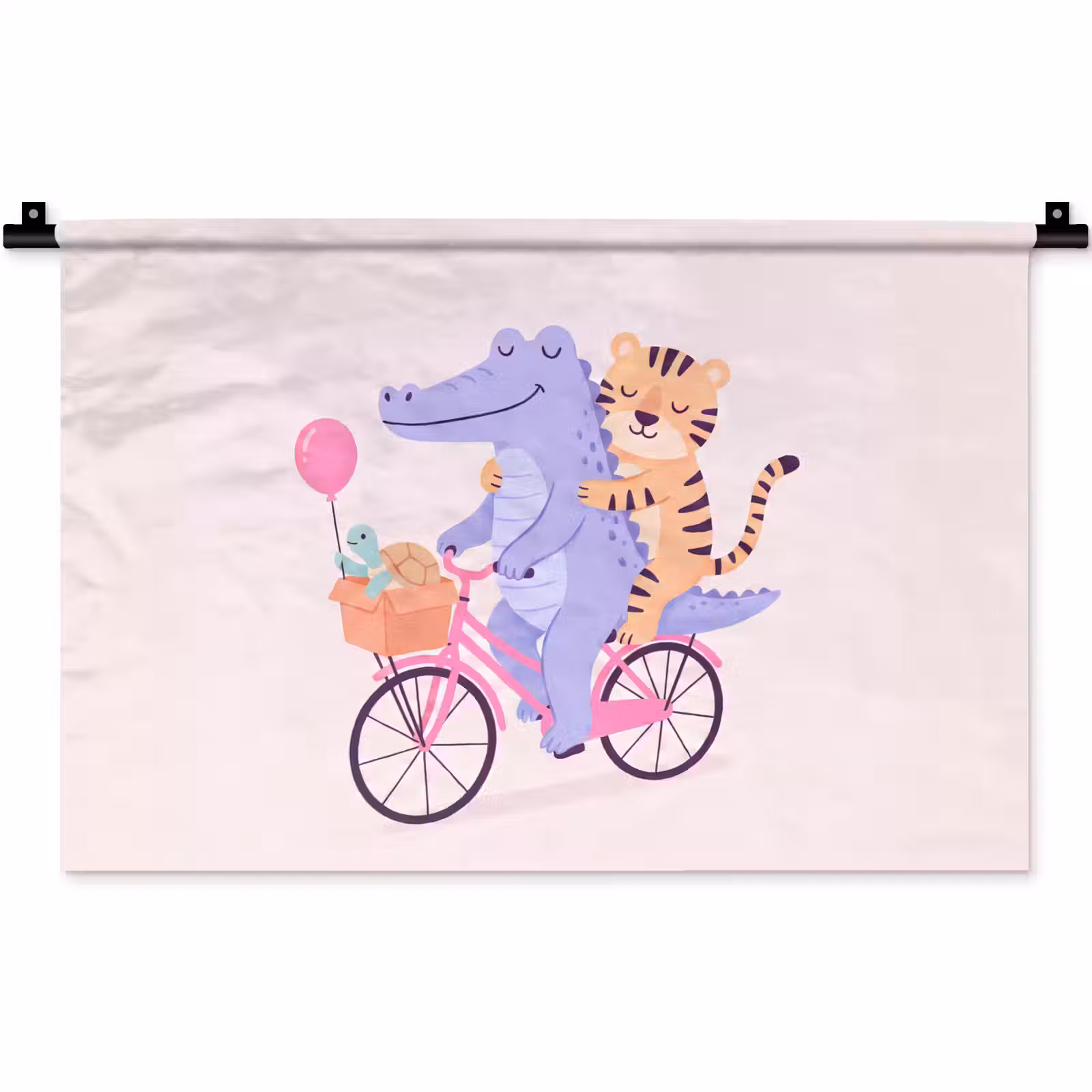 Wall Hanging - Animals - Bicycle - Friendship - Illustration - Pink — 1