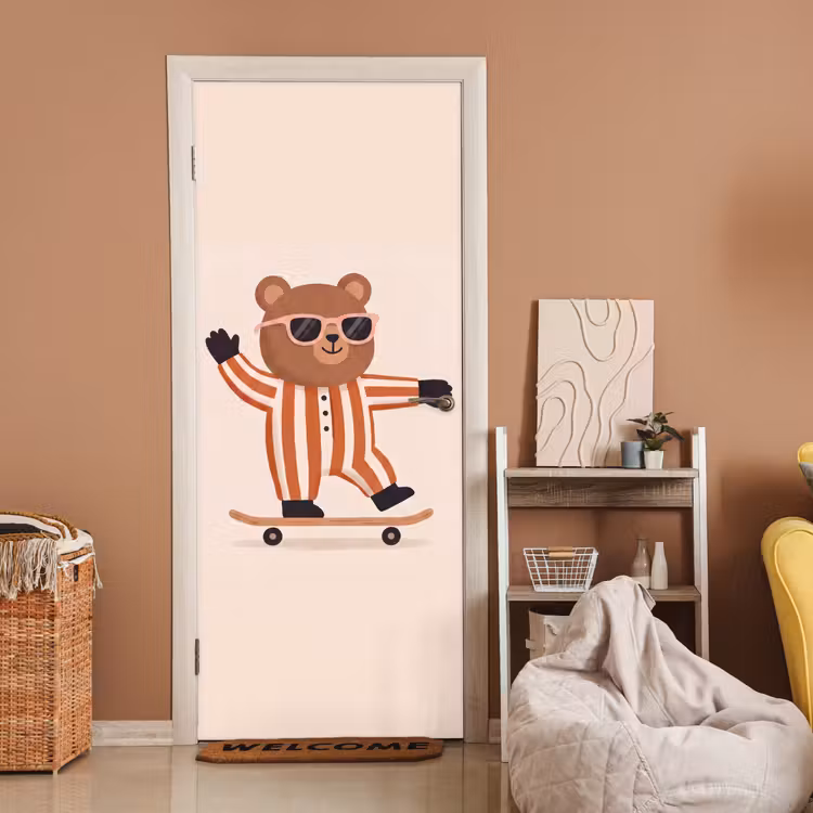Door sticker - Animals - Skateboard - Game - Cartoon - Pink — 2