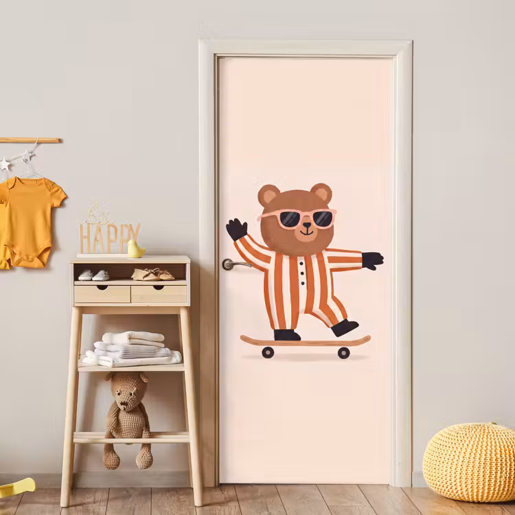 Door sticker - Animals - Skateboard - Game - Cartoon - Pink — 5