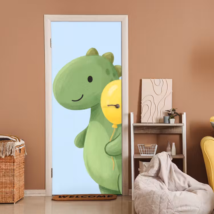Door sticker - Dinosaur - Balloon - Children's Room - Illustration - Green — 2