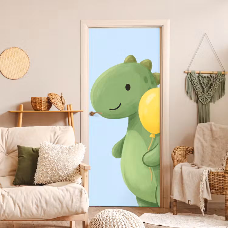 Door sticker - Dinosaur - Balloon - Children's Room - Illustration - Green — 3