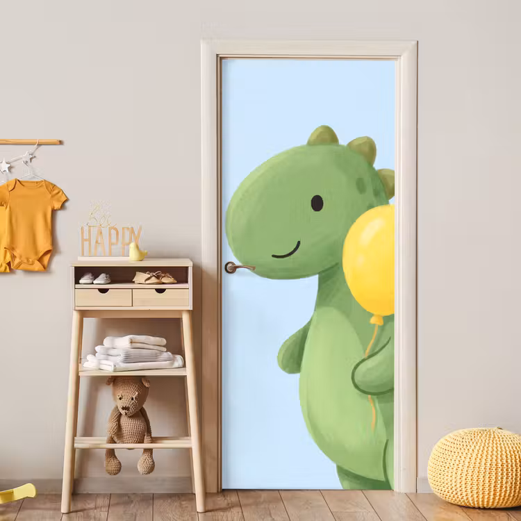 Door sticker - Dinosaur - Balloon - Children's Room - Illustration - Green — 5