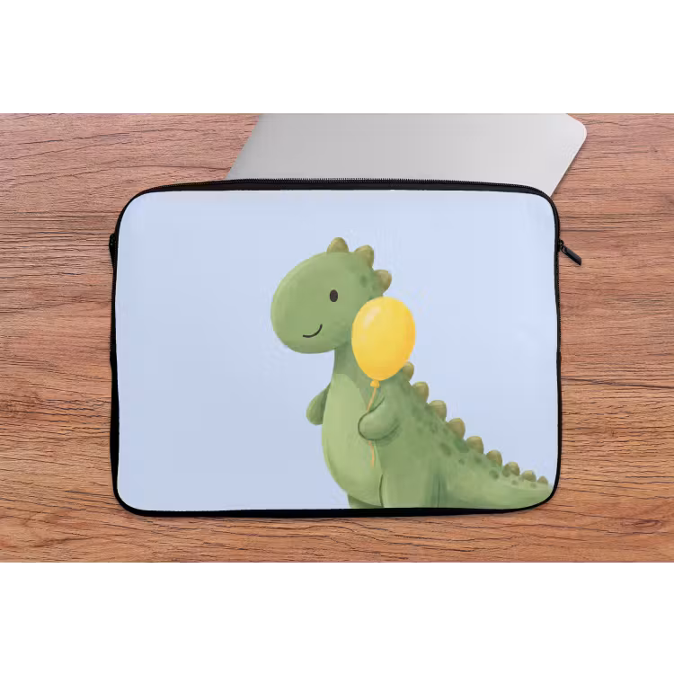 Laptop Sleeve - Dinosaur - Balloon - Children's Room - Illustration - Green — 2