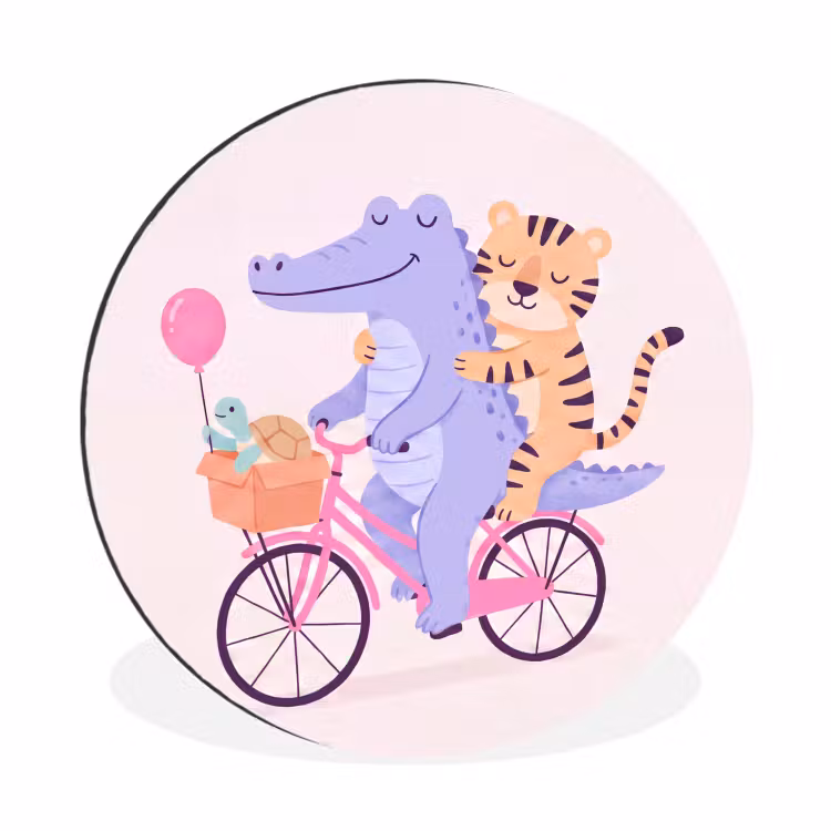 Wall circle - Aluminum - Animals - Bicycle - Friendship - Illustration - Pink — 1