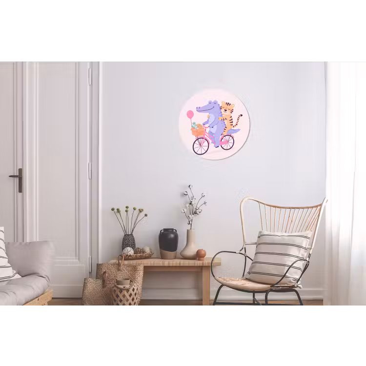 Wall circle - Aluminum - Animals - Bicycle - Friendship - Illustration - Pink — 2