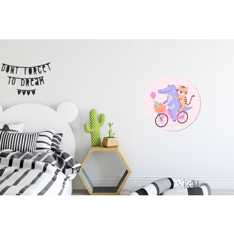 Wall circle - Aluminum - Animals - Bicycle - Friendship - Illustration - Pink — 5