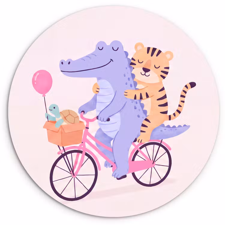Wall circle - Glass - Animals - Bicycle - Friendship - Illustration - Pink — 1