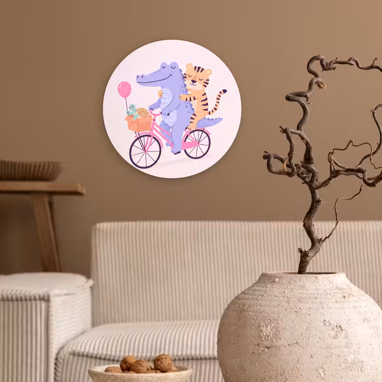 Wall circle - Glass - Animals - Bicycle - Friendship - Illustration - Pink — 2