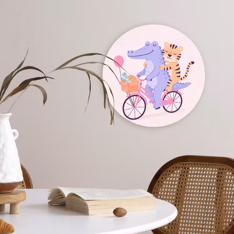 Wall circle - Glass - Animals - Bicycle - Friendship - Illustration - Pink — 4