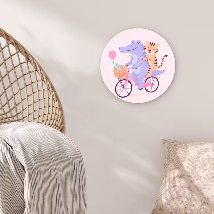 Wall circle - Glass - Animals - Bicycle - Friendship - Illustration - Pink — 5