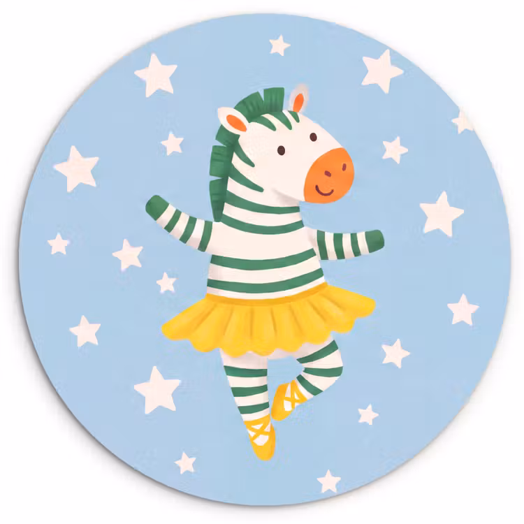 Wall circle - Glass - Animals - Dance - Illustration - Children's Room - Stars — 1